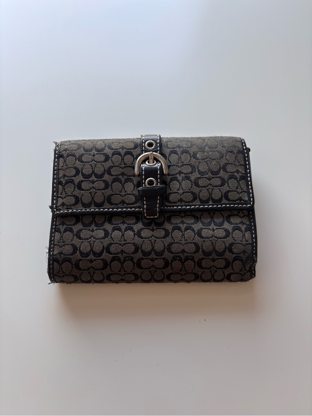 Authentic Coach Signature Black Combo Bifold Wallet Purse Black leather trim